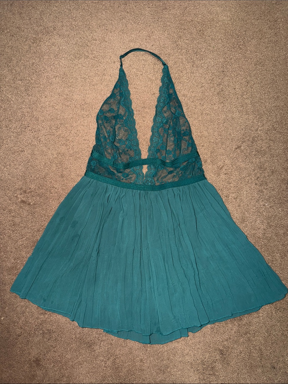 Victoria's Secret Teal Lace Halter Sheer Dress
